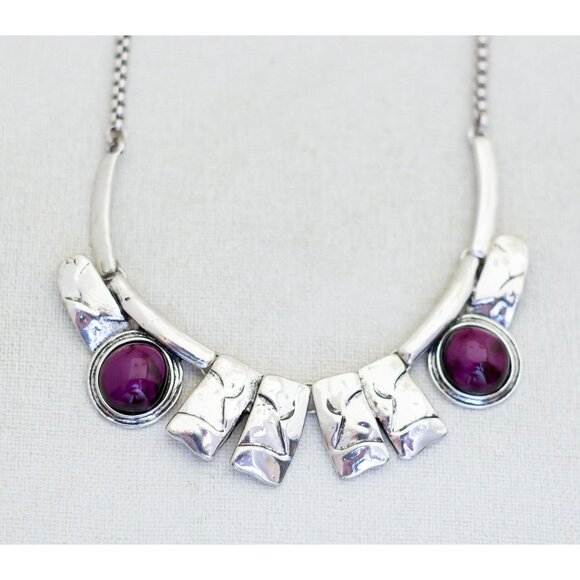 18 inch, Vintage Purple Beads Silver Tone Avant Garde Bib Necklace - J1 - Picture 1 of 3